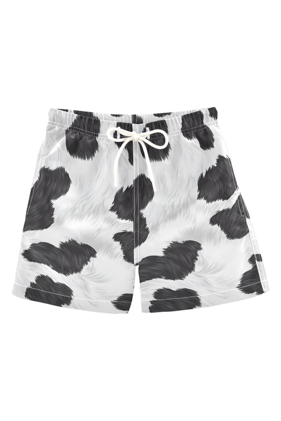 Boys Swim Trunks Cow Print Beach Board Shorts Drawstring Swimsuit XL