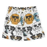 ALAZA Boys Swim Trunks Doodle Dogs in Sunglasses Beach Board Shorts Drawstring Swimsuit S