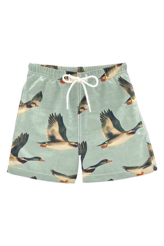 Boys Swim Trunks Ducks Flying Beach Board Shorts Drawstring Swimsuit L