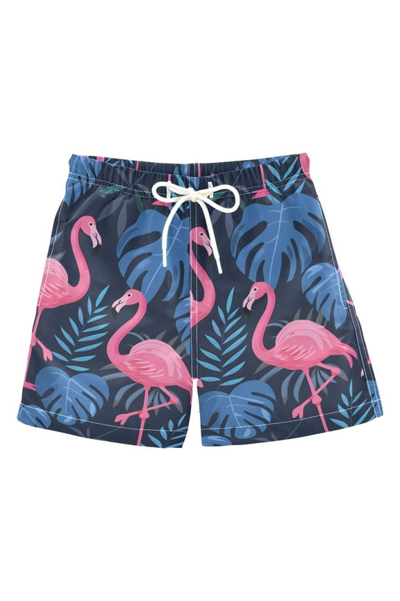 Boys Swim Trunks Flamingo Summer Palm Leaves Beach Board Shorts Drawstring Swimsuit XL