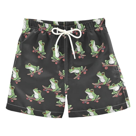 ALAZA Boys Swim Trunks Frogs on Skateboard Beach Board Shorts Drawstring Swimsuit L