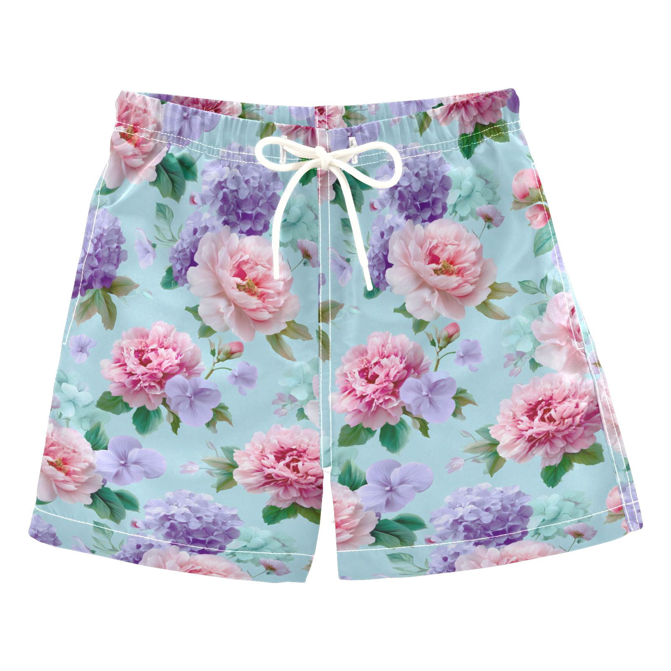 BOYS MID BOARDSHORT WITH ELASTIC WAIST 4-10 AROMATIC TIGER FLOWER