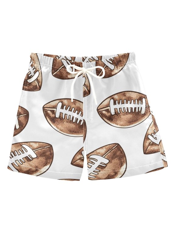 Boys Swim Trunks Retro Football Beach Board Shorts Drawstring Swimsuit L