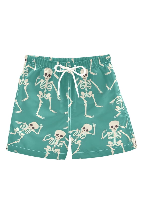 Boys Swim Trunks Skeleton Dancing Skull Beach Board Shorts Drawstring Swimsuit 4T