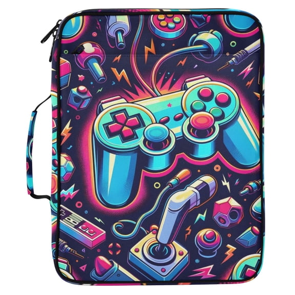ALAZA Bright Pattern with Game Pattern Expanding Accordion File Folder 3 Ring Zipper Organizer Portable Document Binder Bag