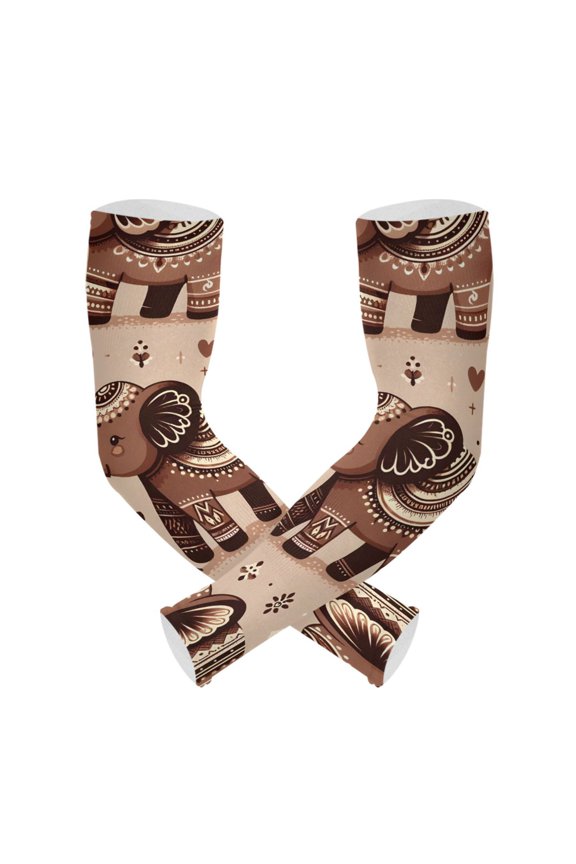 Brown Boho Elephants UV Sun Protection Arm Sleeves UPF 50+ Compression Cooling Sleeve 1 Pair