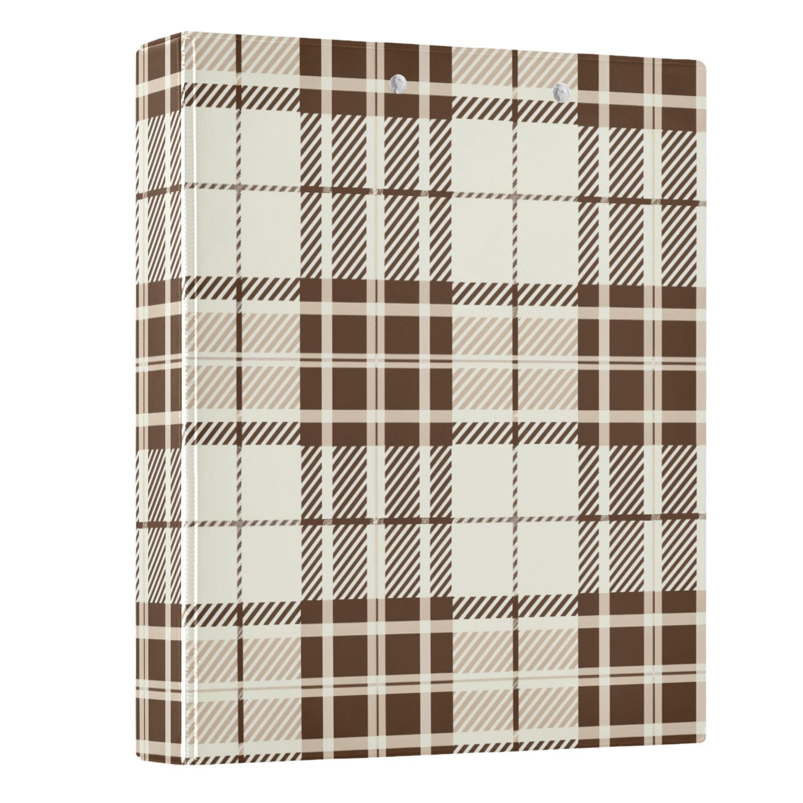 ALAZA Brown Grid Tartan Checkered 3 Ring Binder 1.5 Inch Three Ring Office Binders w/ clipboard & 3 pockets, Hold 200 Sheets, 1 pc