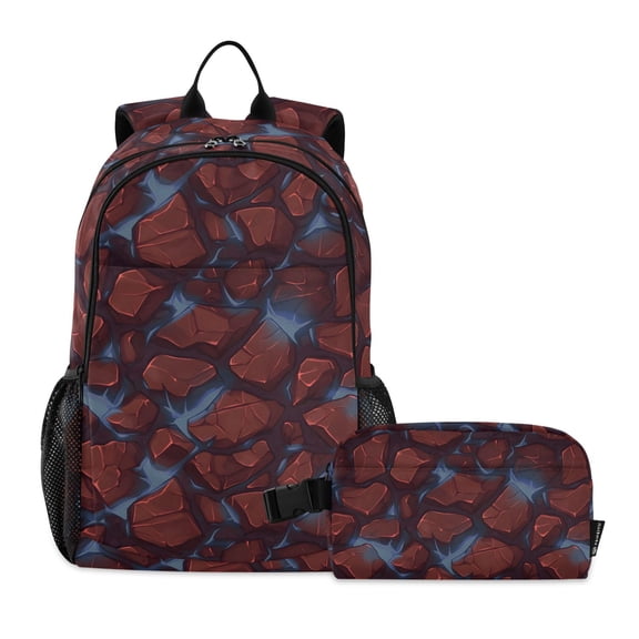 ALAZA Brown Texture Stone School Backpack Lunch Box Set Student Bookbag