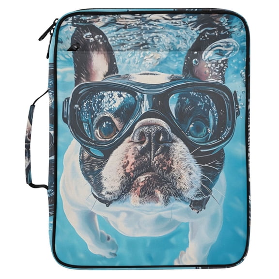 ALAZA Bulldog under Sea Pattern Expanding Accordion File Folder 3 Ring Zipper Organizer Portable Document Binder Bag