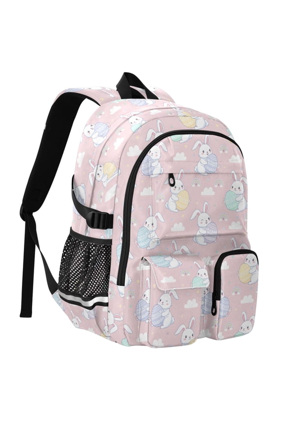 Bunny Eggs Rabbit Print Student Backpack School Bookbag Large Laptop Daypack Travel Bag