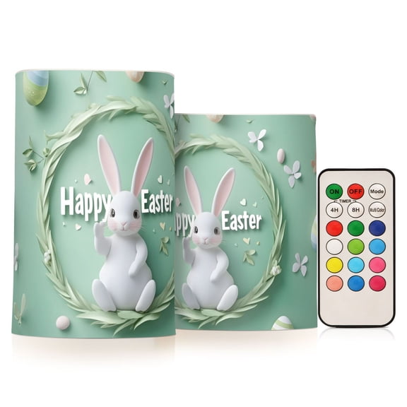 ALAZA Bunny on Easter 2 PCs LED Flickering Flameless Candles with Remote Timer Battery Operated Candle