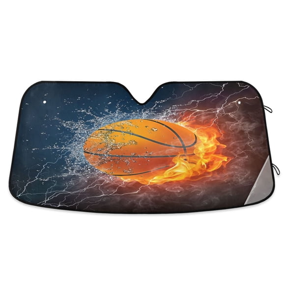 ALAZA Burning Basketball Windshield Sun Shade Car Foldable Sun Visor Block UV Rays Protector 55"x27.6"