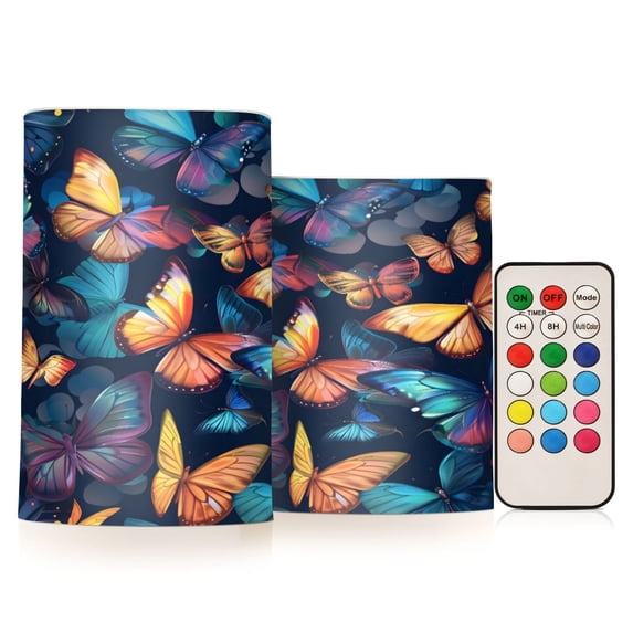 ALAZA Butterflies Beautiful 2 PCs LED Flickering Flameless Candles with Remote Timer Battery Operated Candle