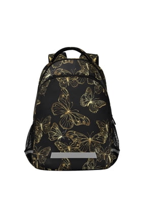 Butterflies Golden Backpack Elementary School Bag Bookbag Travel Rucksack