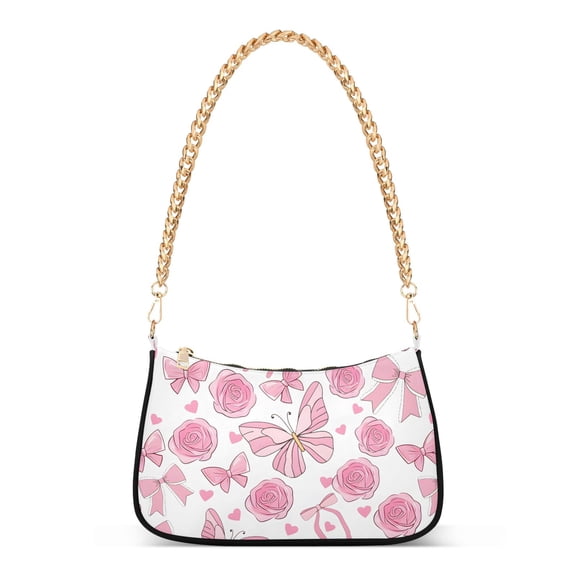 ALAZA Butterflies Roses Bows Women's Chain Shoulder Bag Hobo Handbag Tote Crossbody Purse