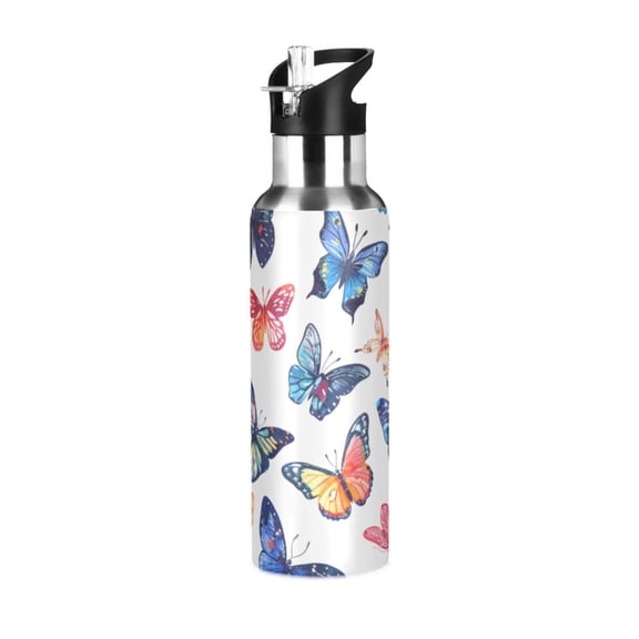ALAZA Butterflies Water Bottle Insulated Flask Stainless Steel Straw Lid 20 oz
