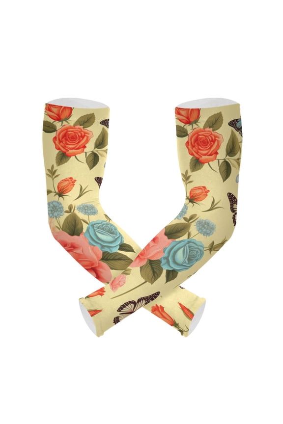 Butterflies in Roses Floral UV Sun Protection Arm Sleeves UPF 50+ Compression Cooling Sleeve 1 Pair