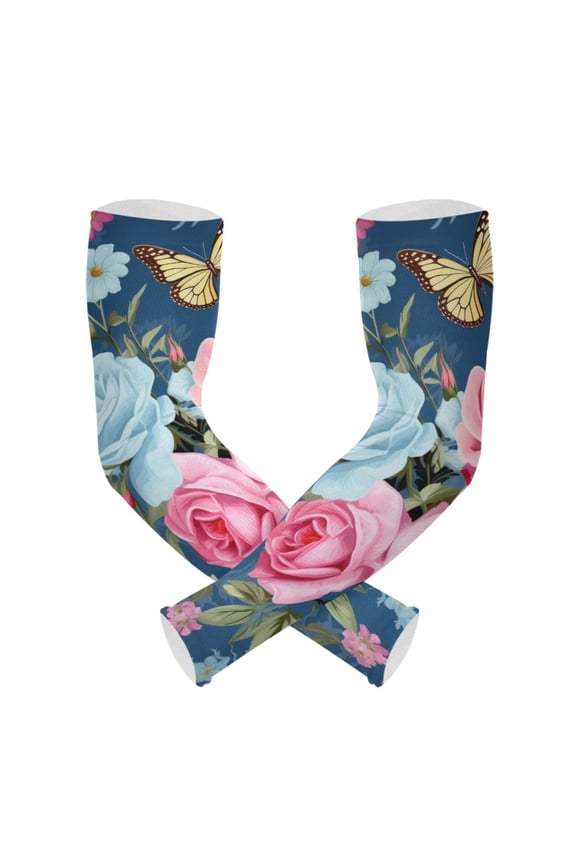 Butterflies on Roses Floral UV Sun Protection Arm Sleeves UPF 50+ Compression Cooling Sleeve 1 Pair