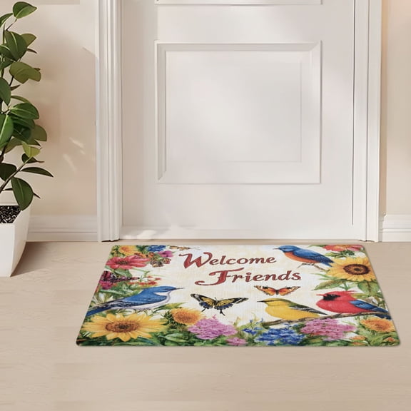 ALAZA Butterfly Flower Cardinal Bird Door Mat Outdoor Indoor Entrance Low Profile Floor Rugs 32"x20"