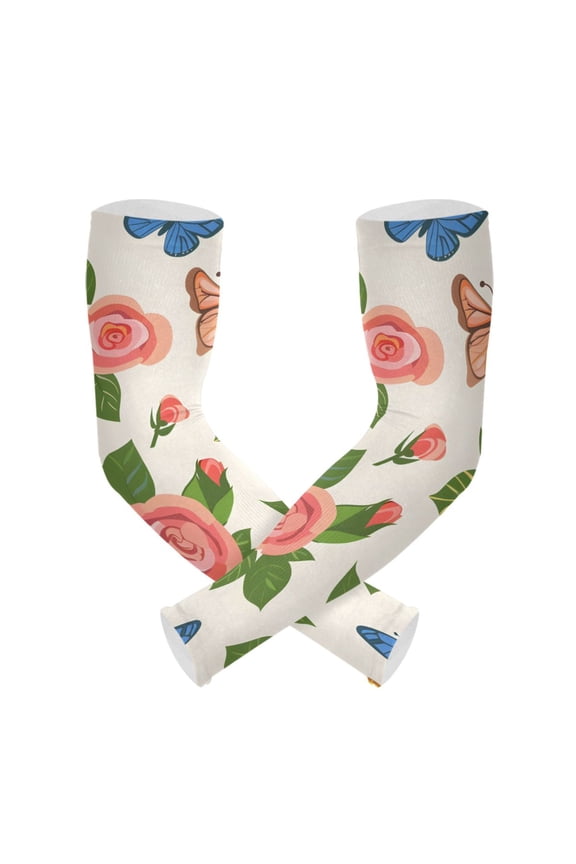 Butterfly Flying in Roses Flowers UV Sun Protection Arm Sleeves UPF 50+ Compression Cooling Sleeve 1 Pair