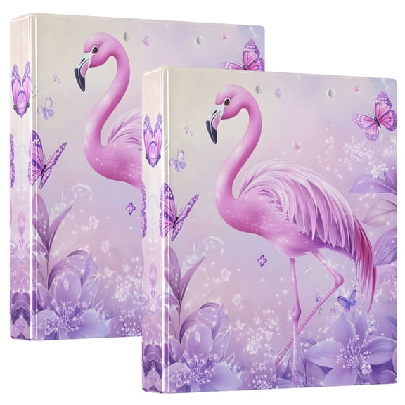 ALAZA Butterfly Glitter Flamingo Hardcover 3 Ring Binder 1.5" D-Rings with Interior Pockets Binders School 2 PCs