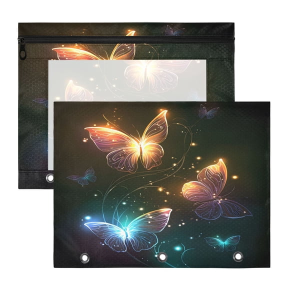 ALAZA Butterfly Glitter-t1 Pattern Pencil Pouch 3 Ring Binder with Clear Window Organizers Case Bag 2PCs