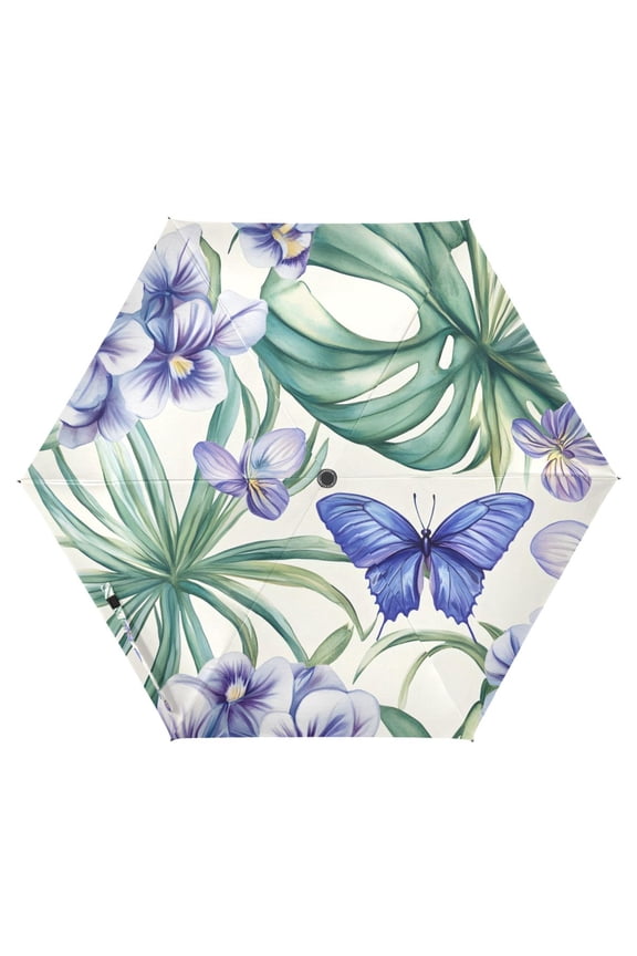 Butterfly Orchid Flowers UPF 50+ Compact Folding Umbrella for Rain Travel Umbrella Packable