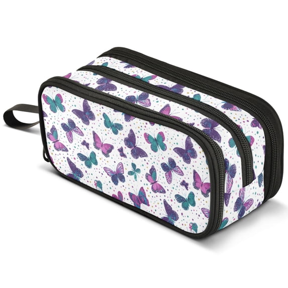 ALAZA Butterfly Polka Dot Pencil Case Bag Large 3 Compartment Pen Pouch ...
