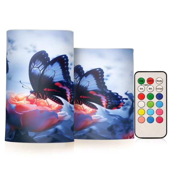 ALAZA Butterfly Rose Flower 2 PCs LED Flickering Flameless Candles with Remote Timer Battery Operated Candle