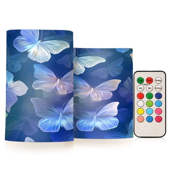 ALAZA Butterfly Shiny Blue 2 PCs LED Flickering Flameless Candles with Remote Timer Battery Operated Candle