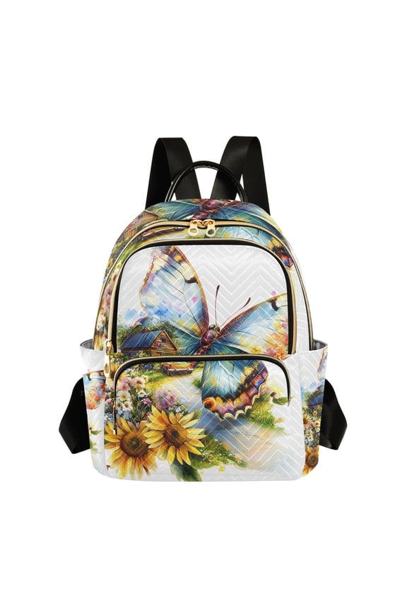 Butterfly Sunflowers Womens Travel Laptop Backpack Large Daypack Ladies Shoulder Bags M