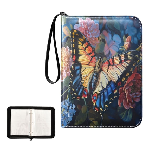 ALAZA Butterfly on Flowers Trading Card Binder 4 Pocket Cards Collection Album 400 Folder Holder