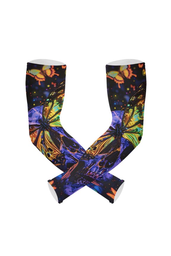 Butterfly on Skull Head UV Sun Protection Arm Sleeves UPF 50+ Compression Cooling Sleeve 1 Pair