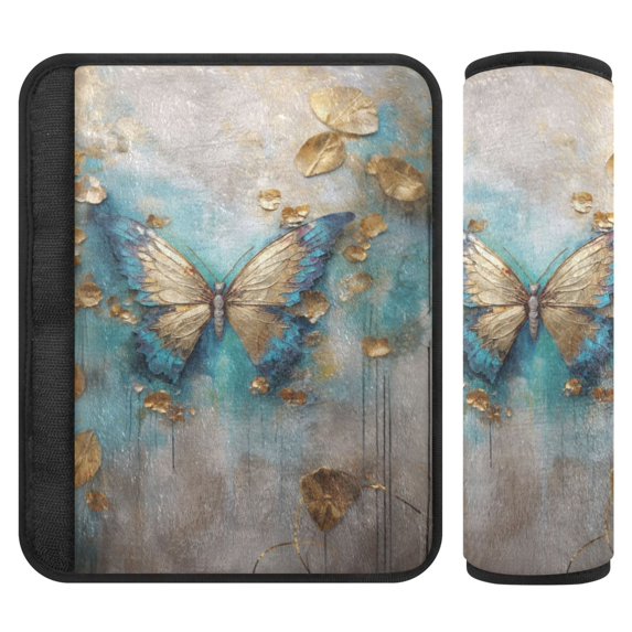 ALAZA Butterfly with Golden Car Seat Belt Adjuster Neck Covers Shoulder Cushions Pads S