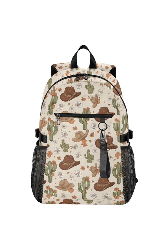 Cactus Cowboy Hat Pattern School Backpack Travel Laptop Bag College Bookbag Casual Daypack for Women Men
