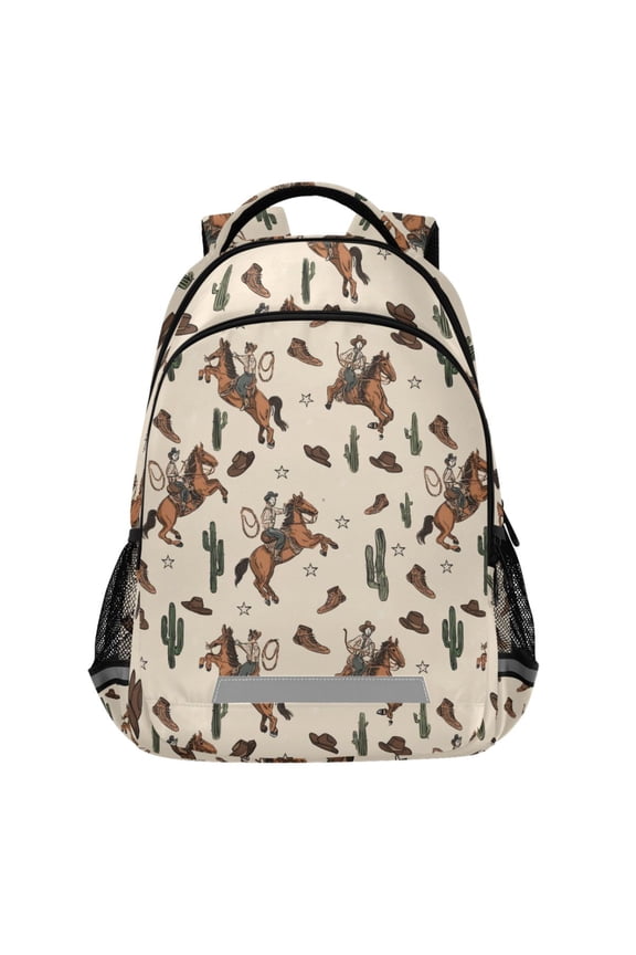Cactus Cowboys Pattern Backpack Elementary School Bags Student Bookbag Travel Rucksack
