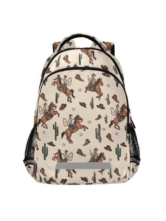 Cactus Cowboys Pattern Backpack Elementary School Bags Student Bookbag Travel Rucksack