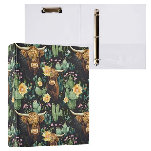 ALAZA Cactus Highland Cattle Hardcover 3 Ring Binder 1.5" Round Rings Interior Pockets Binders Organizer 1 Pack