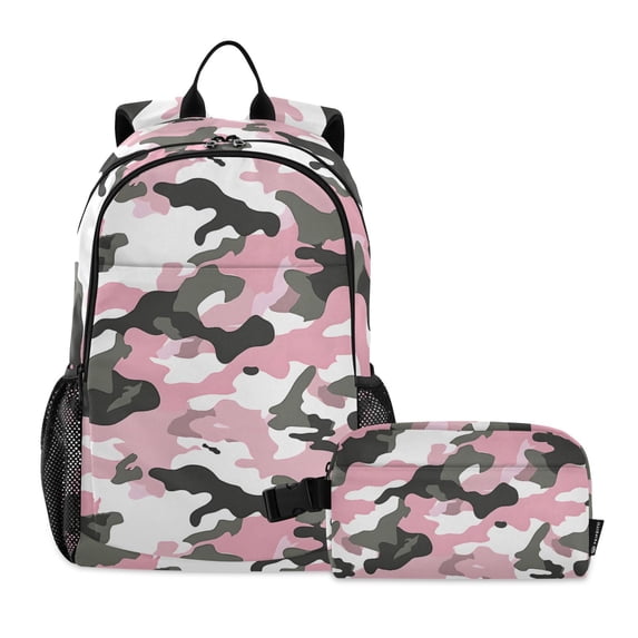 ALAZA Camouflage Pink School Backpack Lunch Box Set Student Bookbag