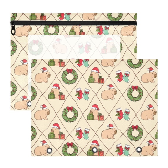 ALAZA Capybara Christmas Pattern Pencil Pouch 3 Ring Binder with Clear ...
