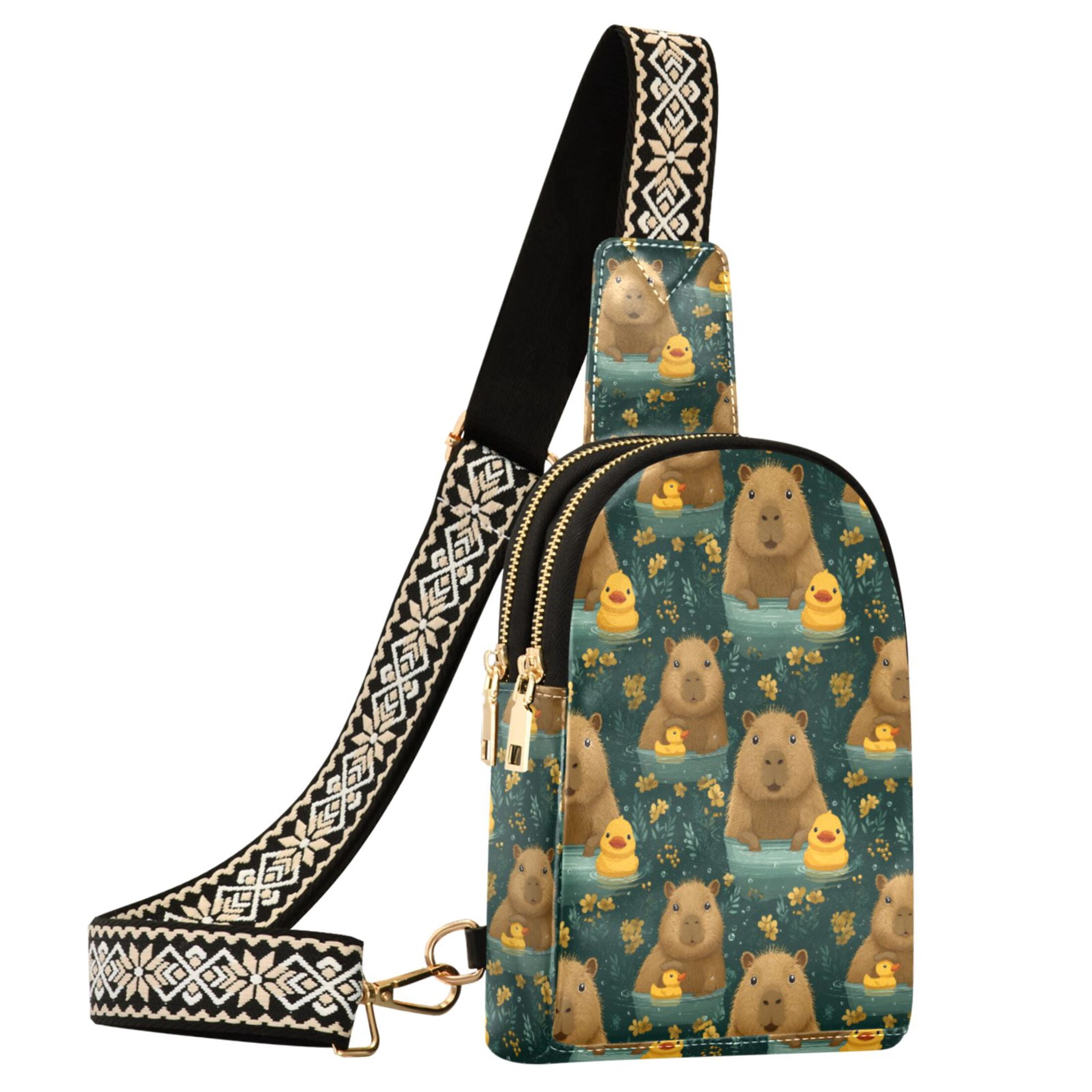 ALAZA Capybara Cute Ducks Sling Bag for Women Men Waterproof Crossbody Chest Bags