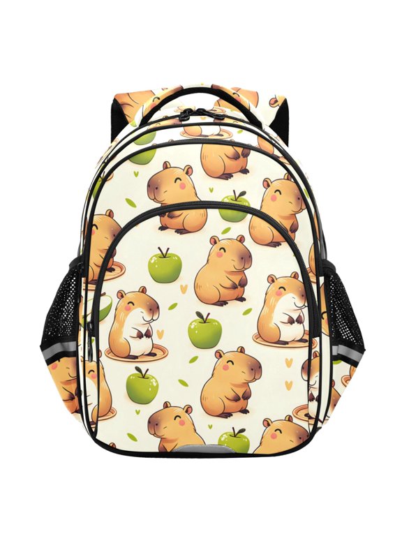 Capybara Green Apples School Backpack Elementary Bag Student Bookbag Travel Rucksack