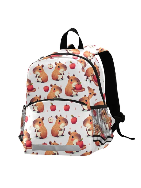 Capybara Red Apples School Backpack Elementary Student Bookbag