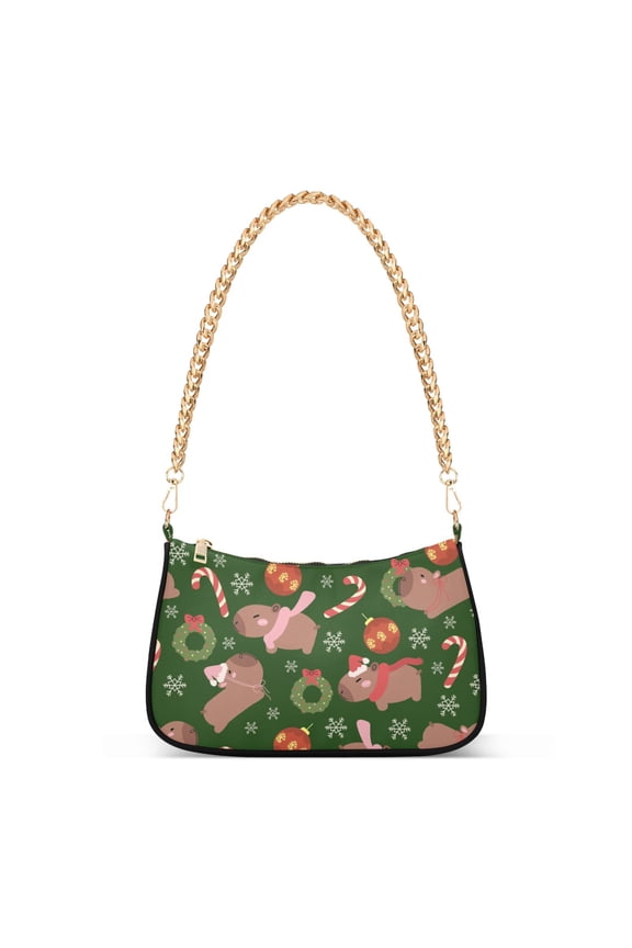 Capybara Wreath Snowflake Pattern Women's Chain Shoulder Bag Hobo Handbag Tote Crossbody Purse