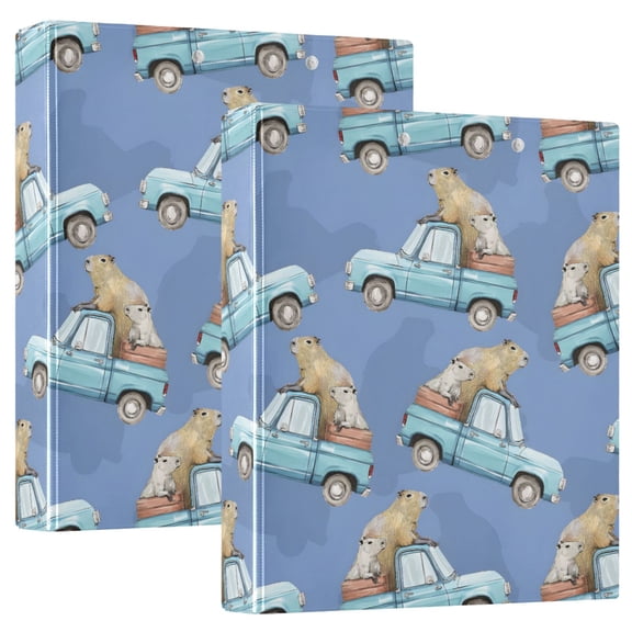 ALAZA Capybara on Trucks Hardcover 3 Ring Binder 1.5" D-Rings with Interior Pockets Binders School 2 PCs