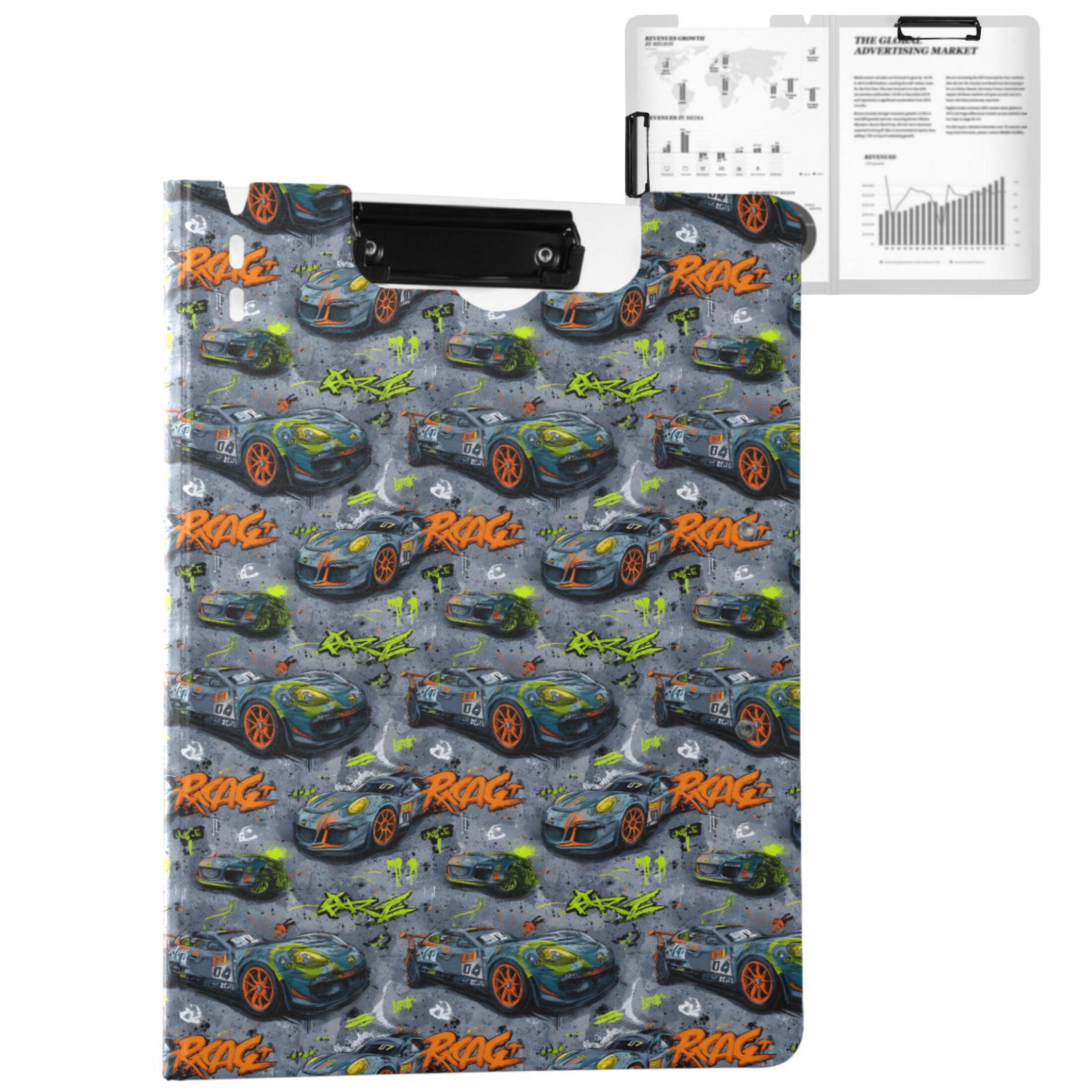 Cartoon Folder Racing ALAZA Car Racing Cartoon A4 Foldable Clipboard 360 Degree Folder Binder ...