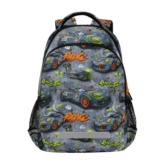 ALAZA Car Racing Cartoon Backpack Elementary School Bag Bookbag Travel Rucksack