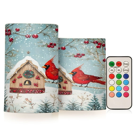 ALAZA Cardinal Bird Christmas 2 PCs LED Flickering Flameless Candles with Remote Timer Battery Operated Candle