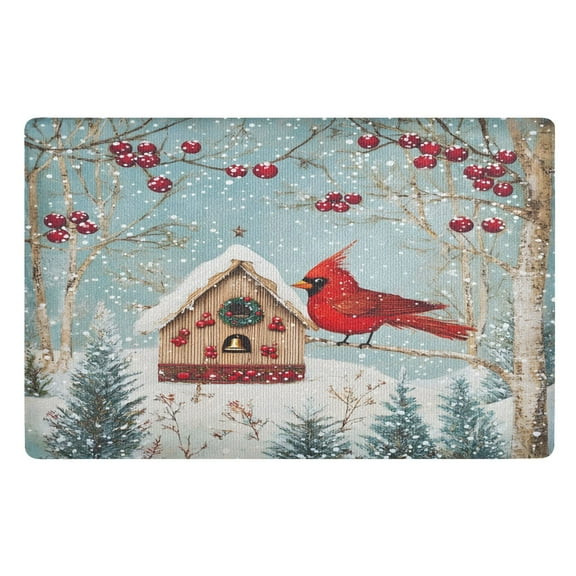 ALAZA Cardinal Bird Christmas Door Mat Outdoor Indoor Entrance Low Profile Floor Rugs 32"x20"
