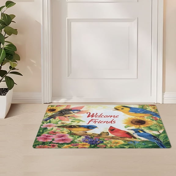 ALAZA Cardinal Bird Sunflowers Door Mat Outdoor Indoor Entrance Low Profile Floor Rugs 32"x20"